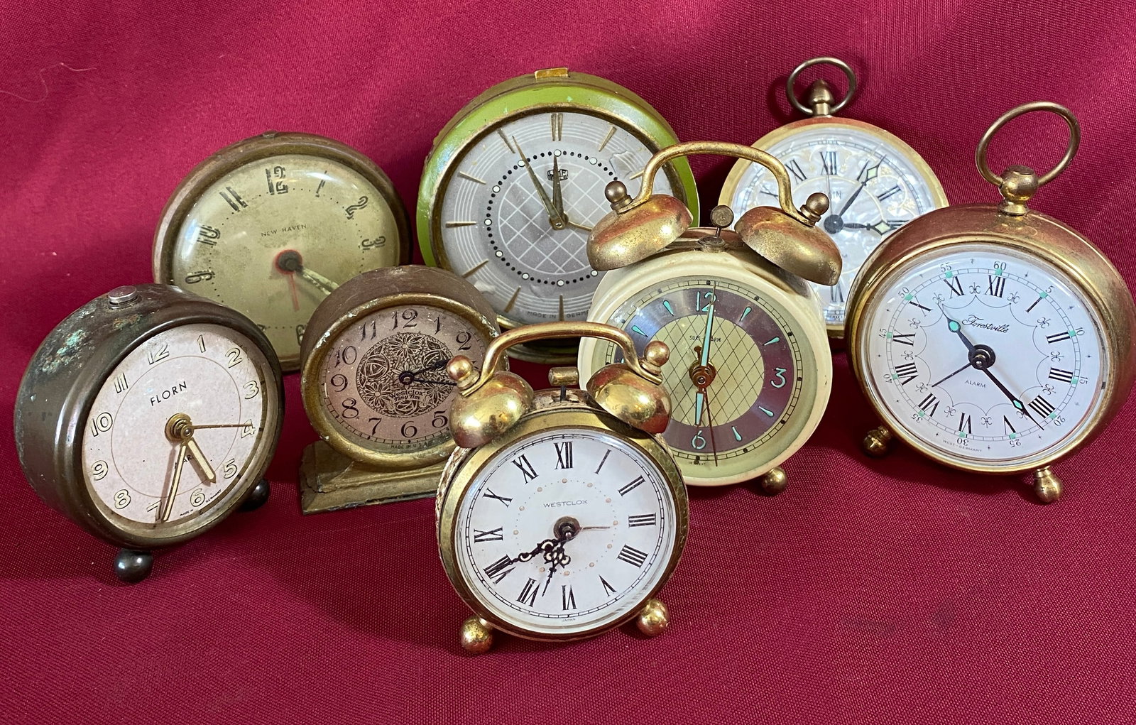 Eight Older Small Size Alarm Clocks - Westclox, Elgin, New Haven, Etc. (1 of 8)