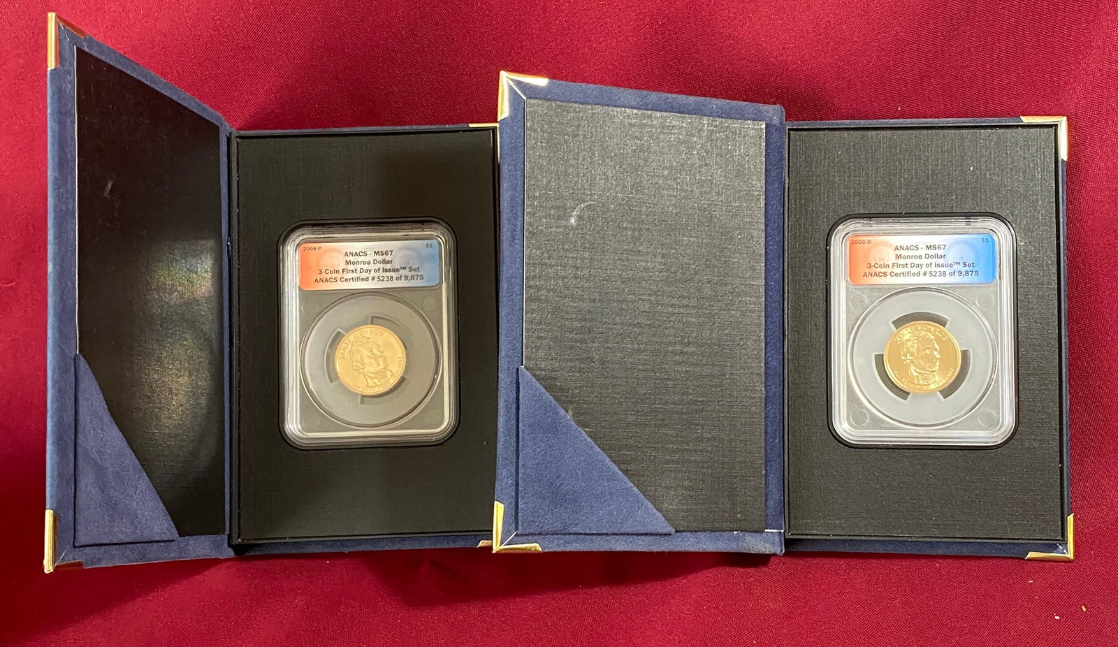 Two MS67 ANACS Graded James Monroe Presidential Dollars - in Book Display (1 of 5)