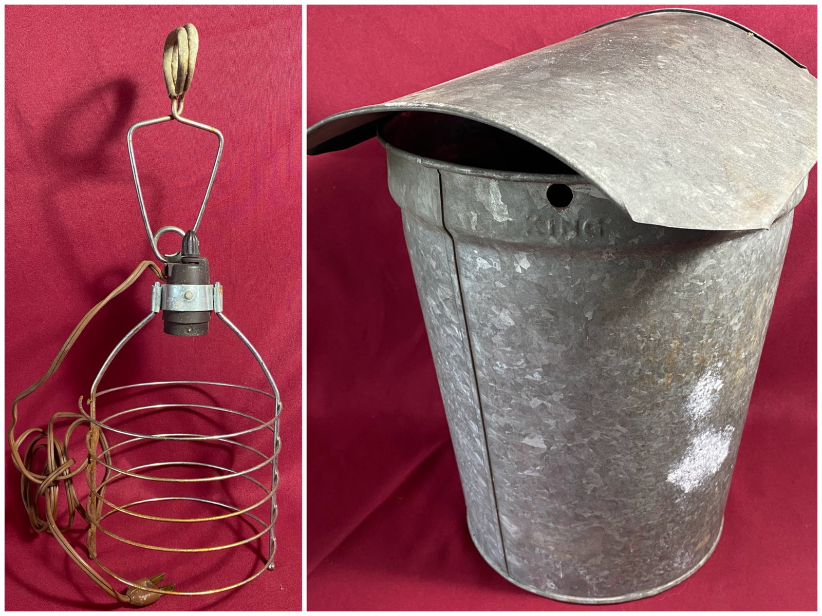 Older Industrial Style Clip-On Light & Galvanized Sap Bucket with Lid - Absolutely No Shipping (1 of 11)