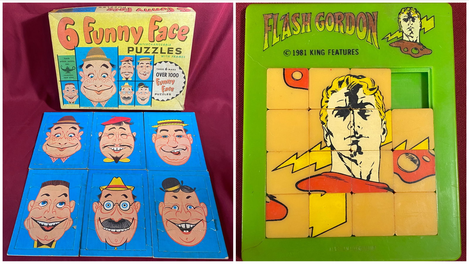 Six Funny Face Interchangeable Puzzles & Flash Gordon Vintage Puzzle (1 of 11)