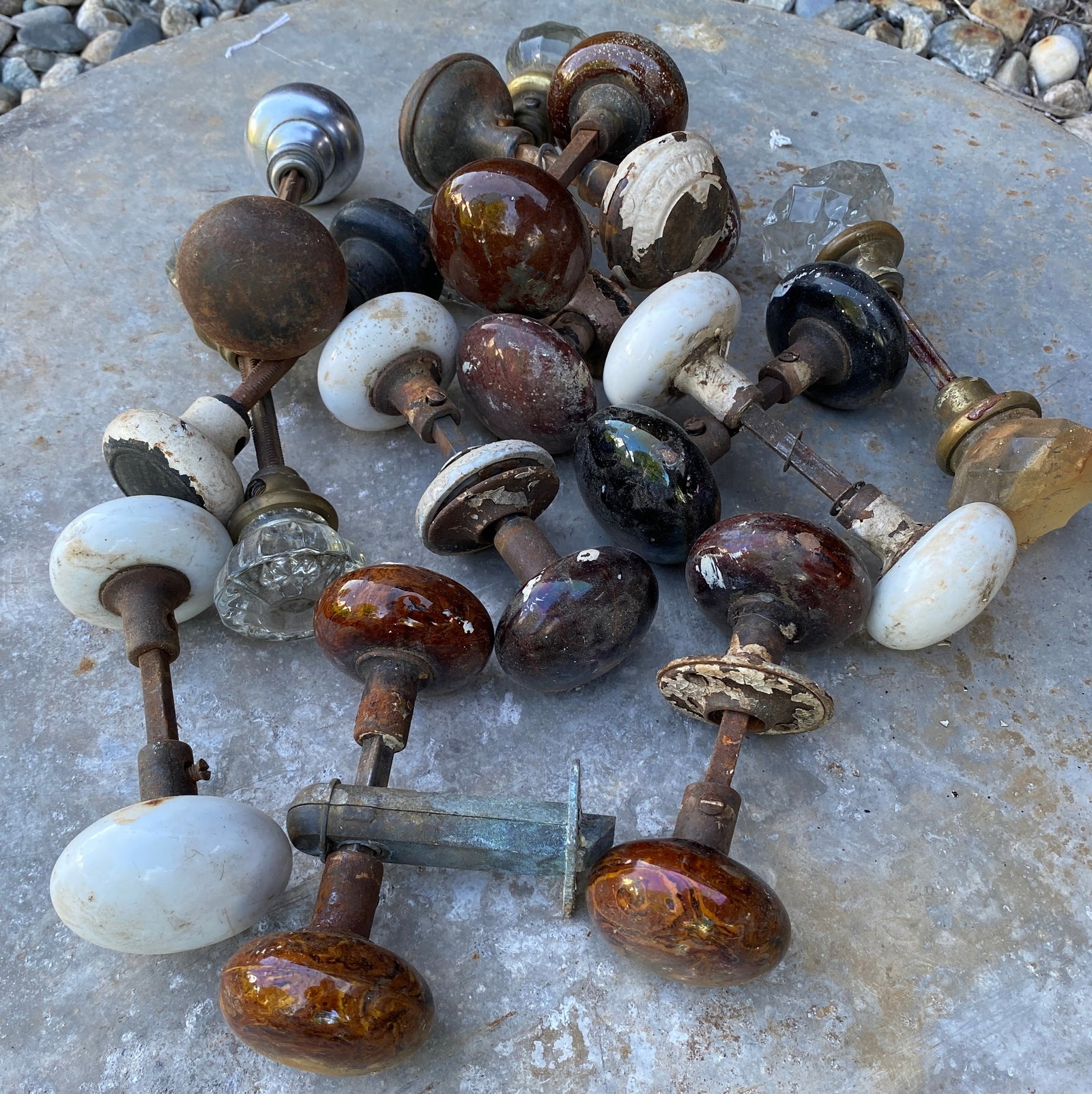 Several Sets of Antique Doorknobs - Bennington, Glass, Etc.: Several Sets of Antique Doorknobs - Bennington, Glass, Etc.