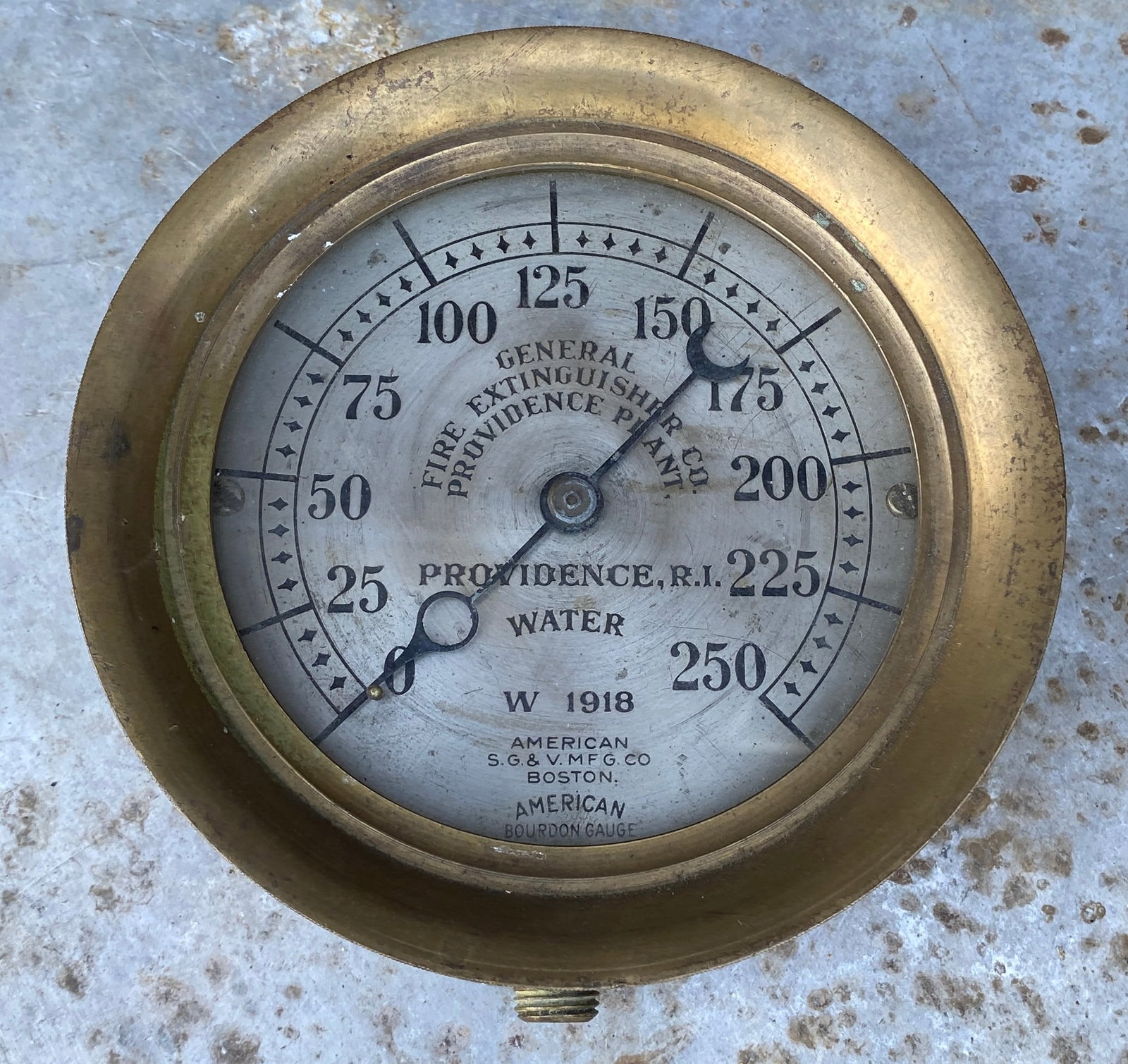 Antique Brass Fire Extinguisher Co. Pressure Gauge - Pat. 1918 - American Bourden Gauge: Antique Brass Fire Extinguisher Co. Pressure Gauge - Pat. 1918 - American Bourden Gauge