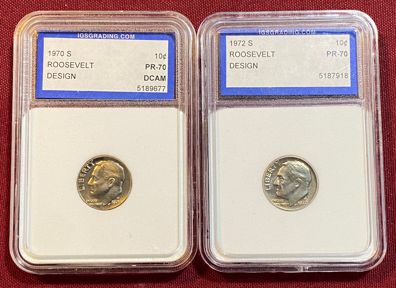 Two IGS Graded Roosevelt Dimes - 1970-S PR70DCAM & 1972-S PR70 (1 of 4)