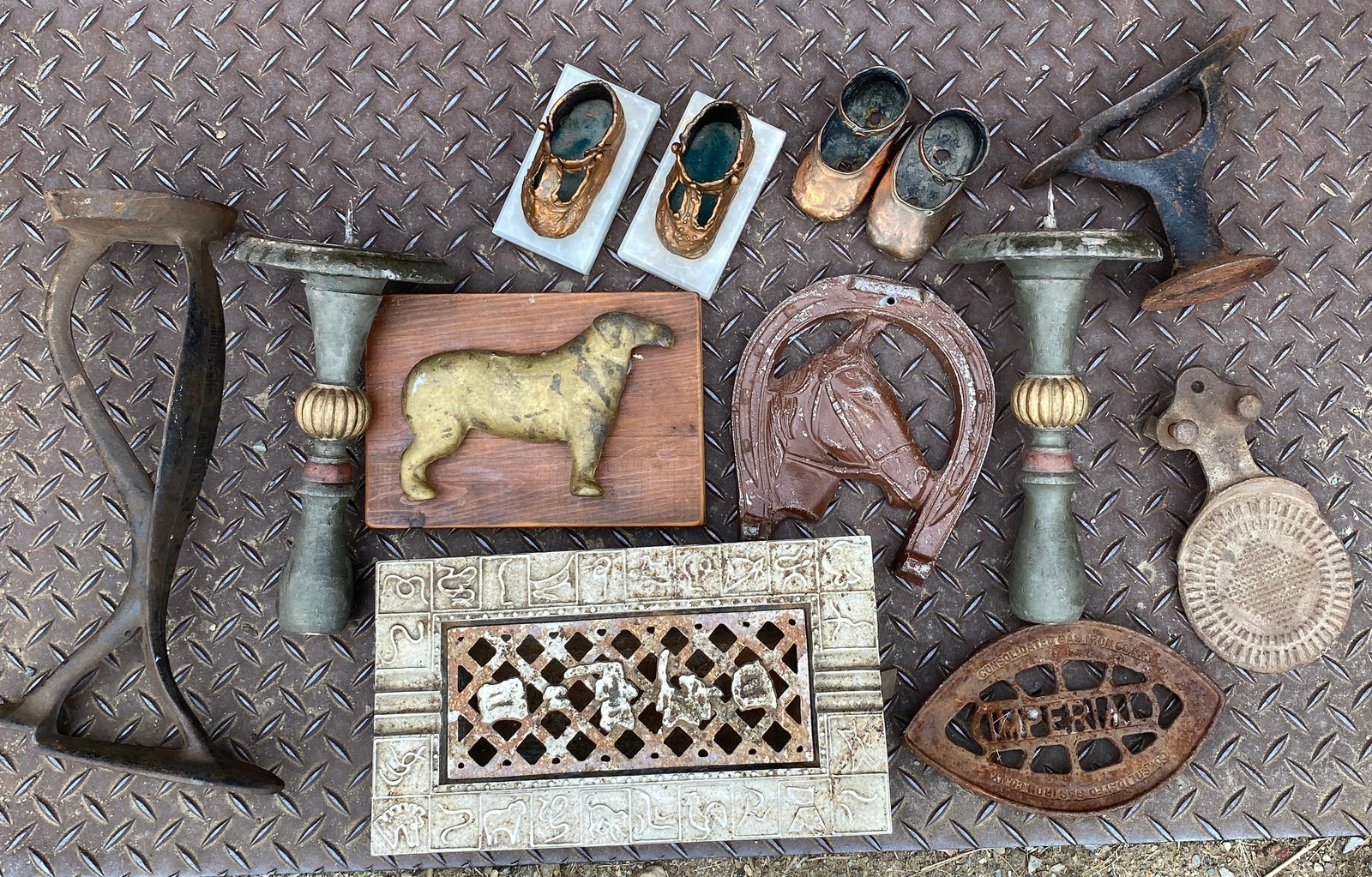 Brass Dog Plaque, Cast Aluminum Horseshoe with Horse Buggy Step, Shoe Forms, Etc. (1 of 5)