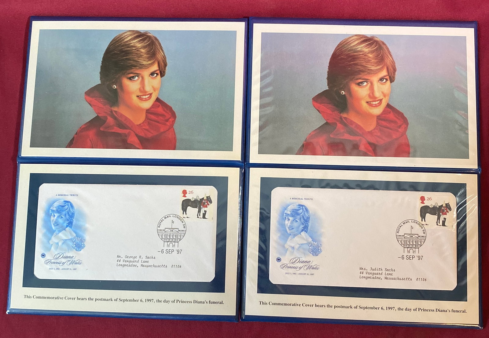 Two Princess Diana Commemorative Post Covers with Postmark of September 6, 1987 - Funeral Date: Two Princess Diana Commemorative Post Covers with Postmark of September 6, 1987 - Funeral Date