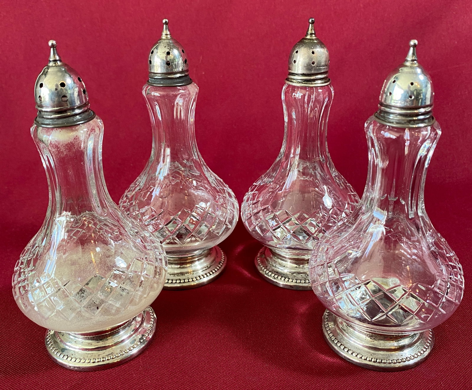 Two Sets of Glass Salt & Pepper Shakers with Sterling Silver Marked Tops and Bases (1 of 9)