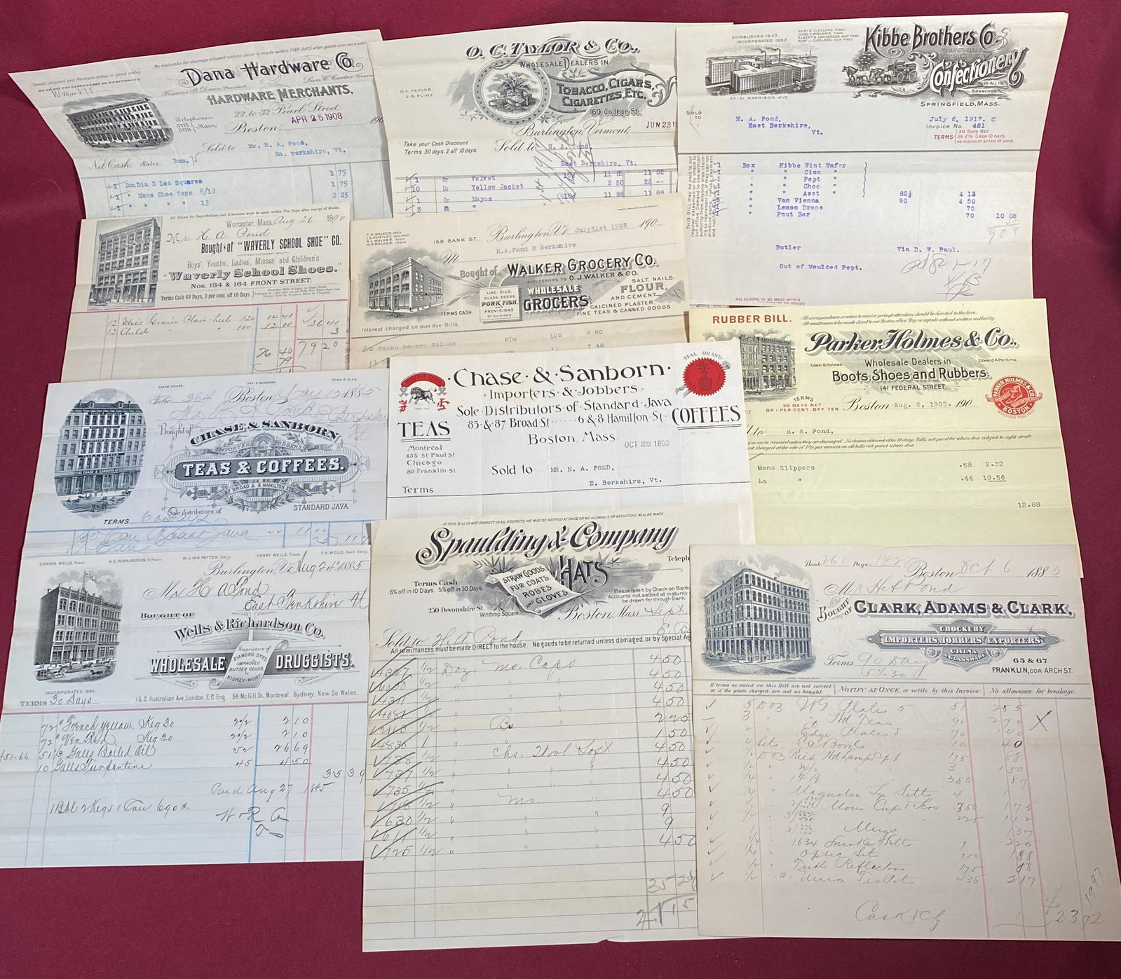 Eleven Antique Bill Heads from 1885-1917: Eleven Antique Bill Heads from 1885-1917