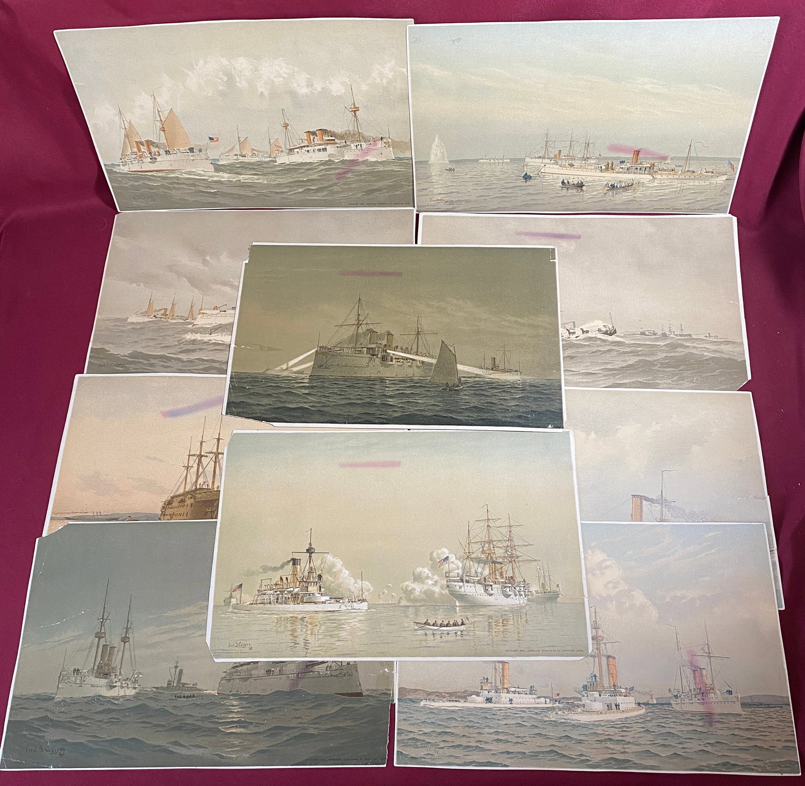 Ten Old Naval Chromolith Prints by Fred S Cozzens - As Seen in Photos: Ten Old Naval Chromolith Prints by Fred S Cozzens - As Seen in Photos
