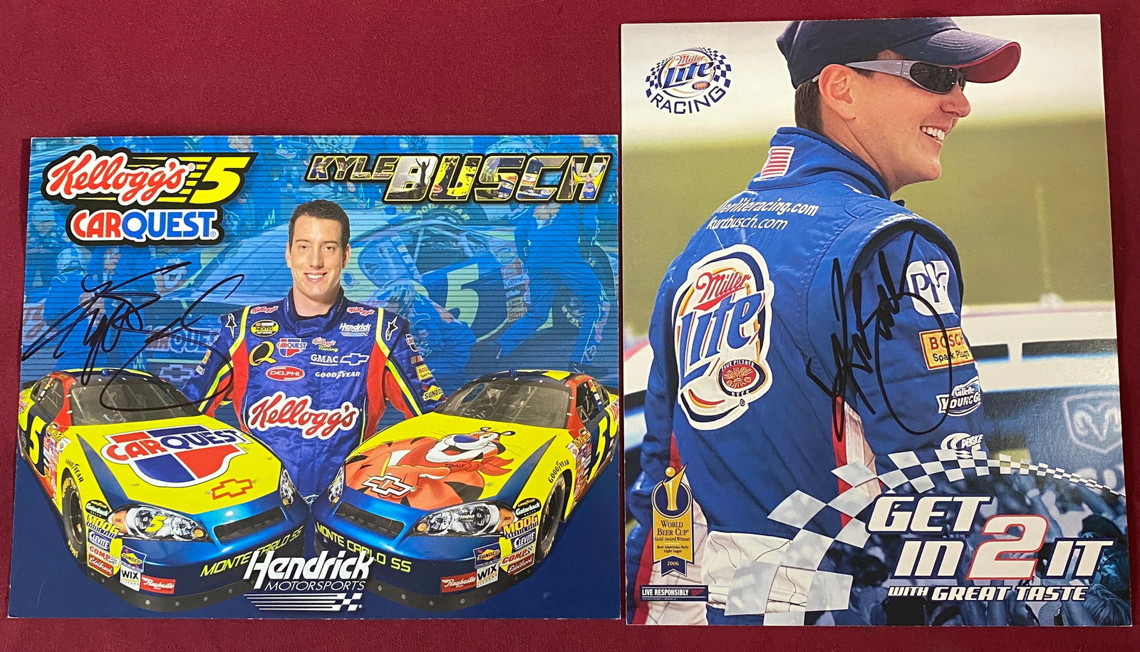 Two 2007 NASCAR Autographed Hero Cards - Kyle Busch Nextel Cup Carquest Kelloggs #5 & Kurt Busch (1 of 9)