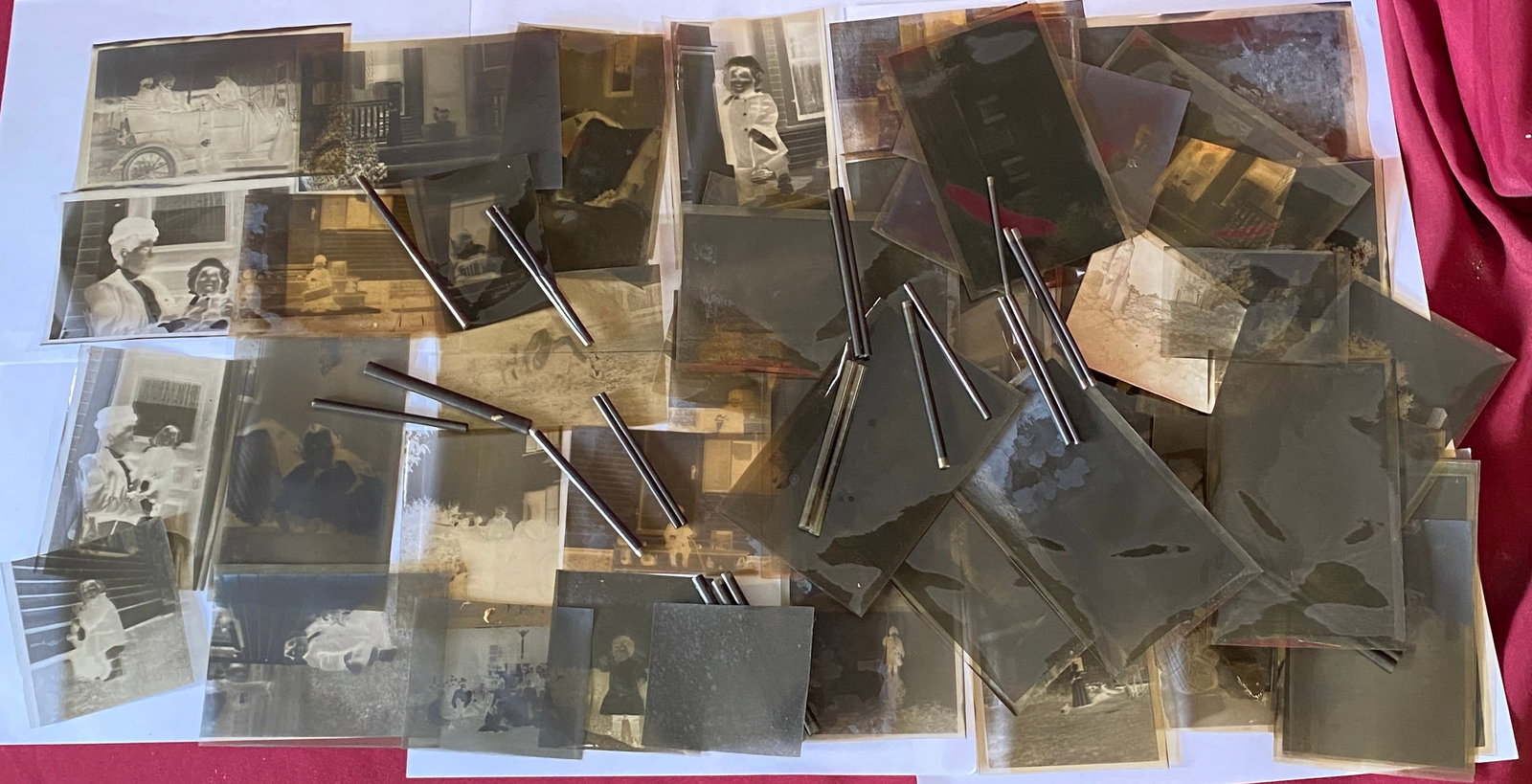 Forty-Six Antique Photo Negatives - Cars, Homestead, Children, Etc.: Forty-Six Antique Photo Negatives - Cars, Homestead, Children, Etc.