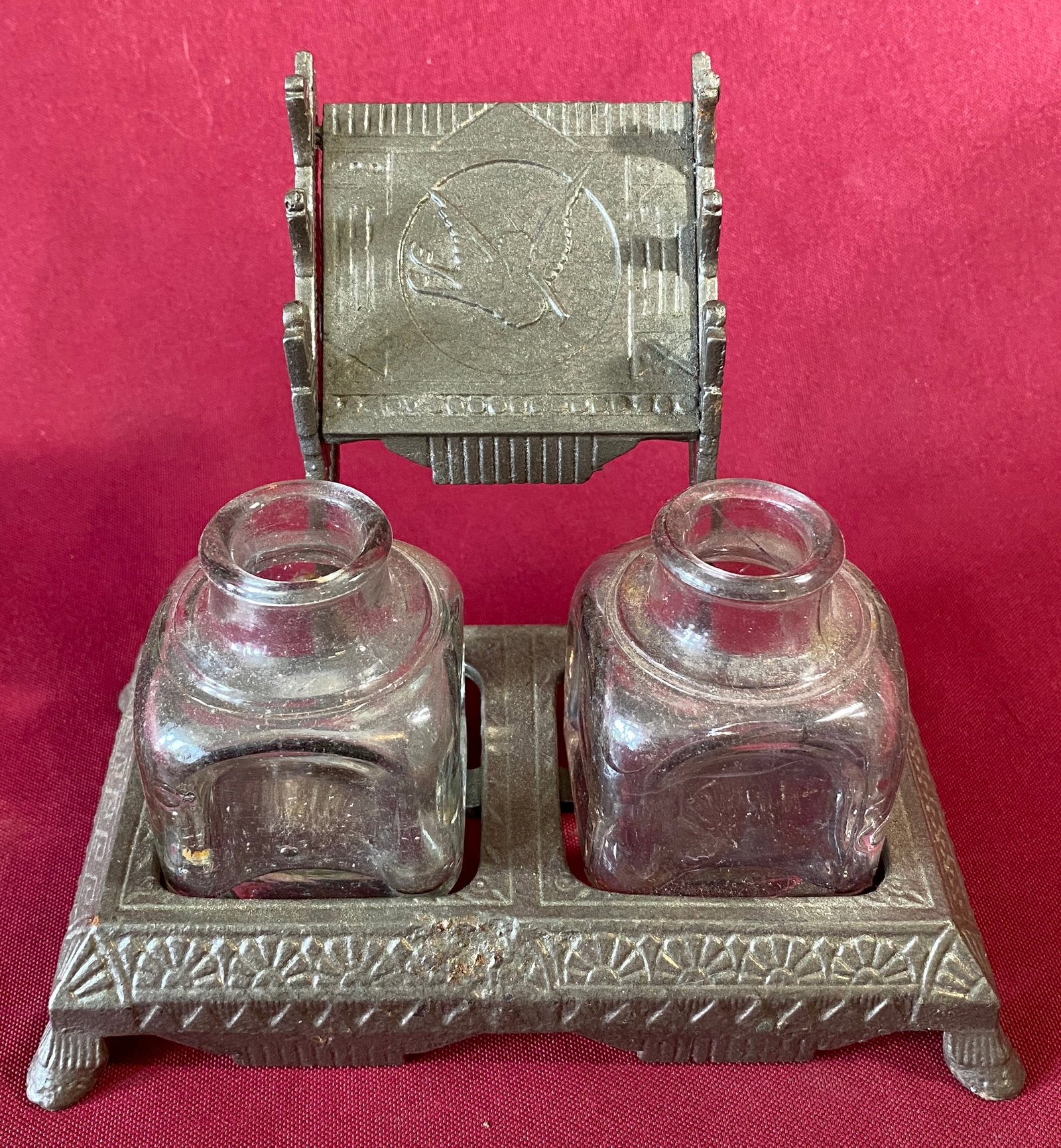 Victorian Iron & Glass Inkwell and Pen Stand (1 of 5)
