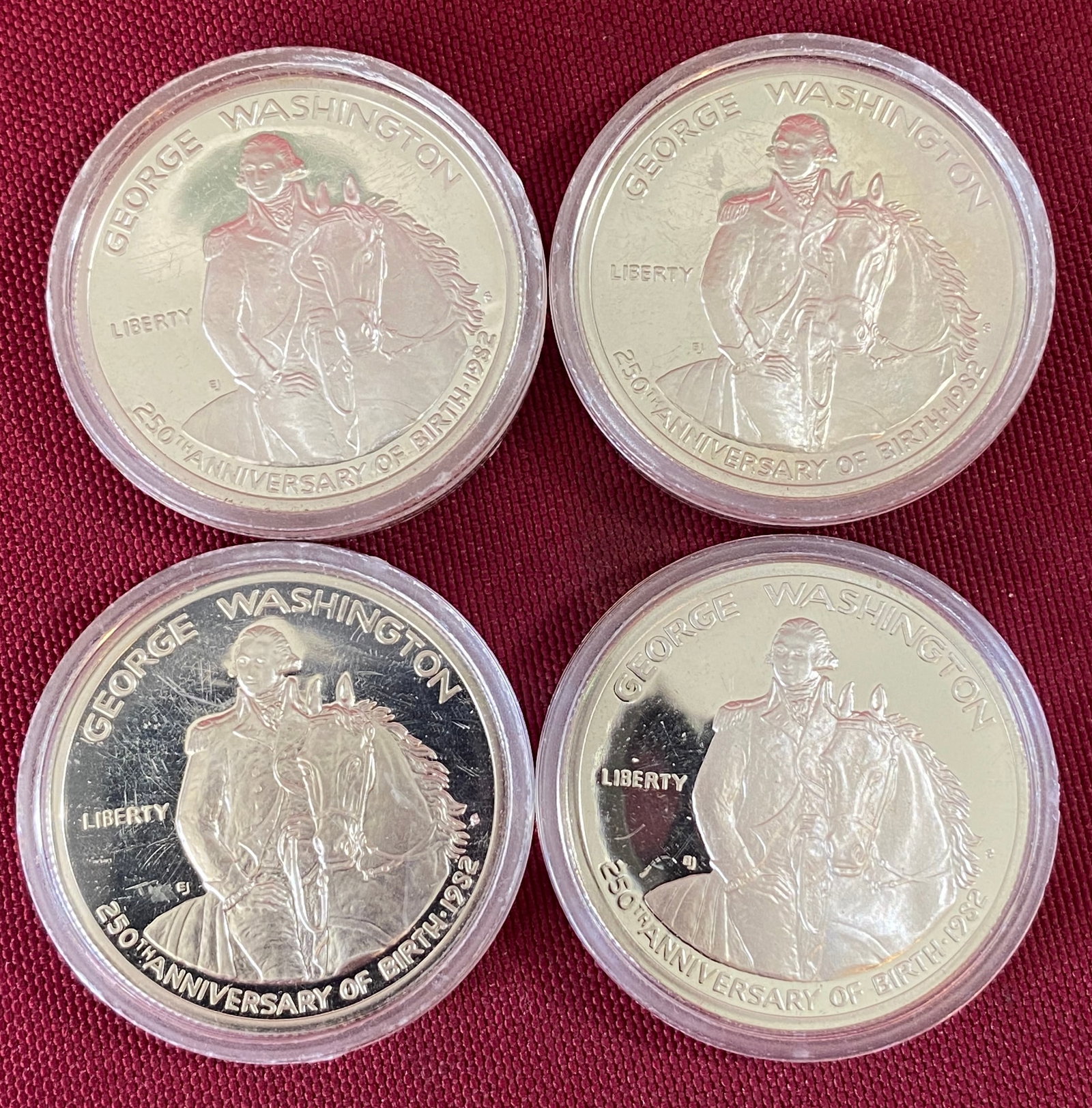 Four 1982-S Washington Commemorative Silver Half Dollars: Four 1982-S Washington Commemorative Silver Half Dollars