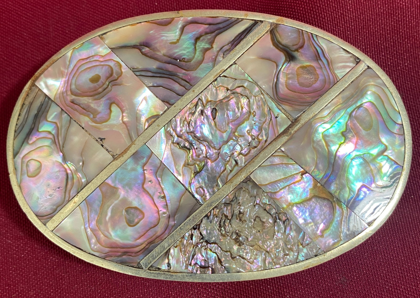 Vintage Hechoen Mexico Abalone Inlay Belt Buckle - Possible Silver/Nickel Silver - 49.48 Grams: Vintage Hechoen Mexico Abalone Inlay Belt Buckle - Possible Silver/Nickel Silver - 49.48 Grams