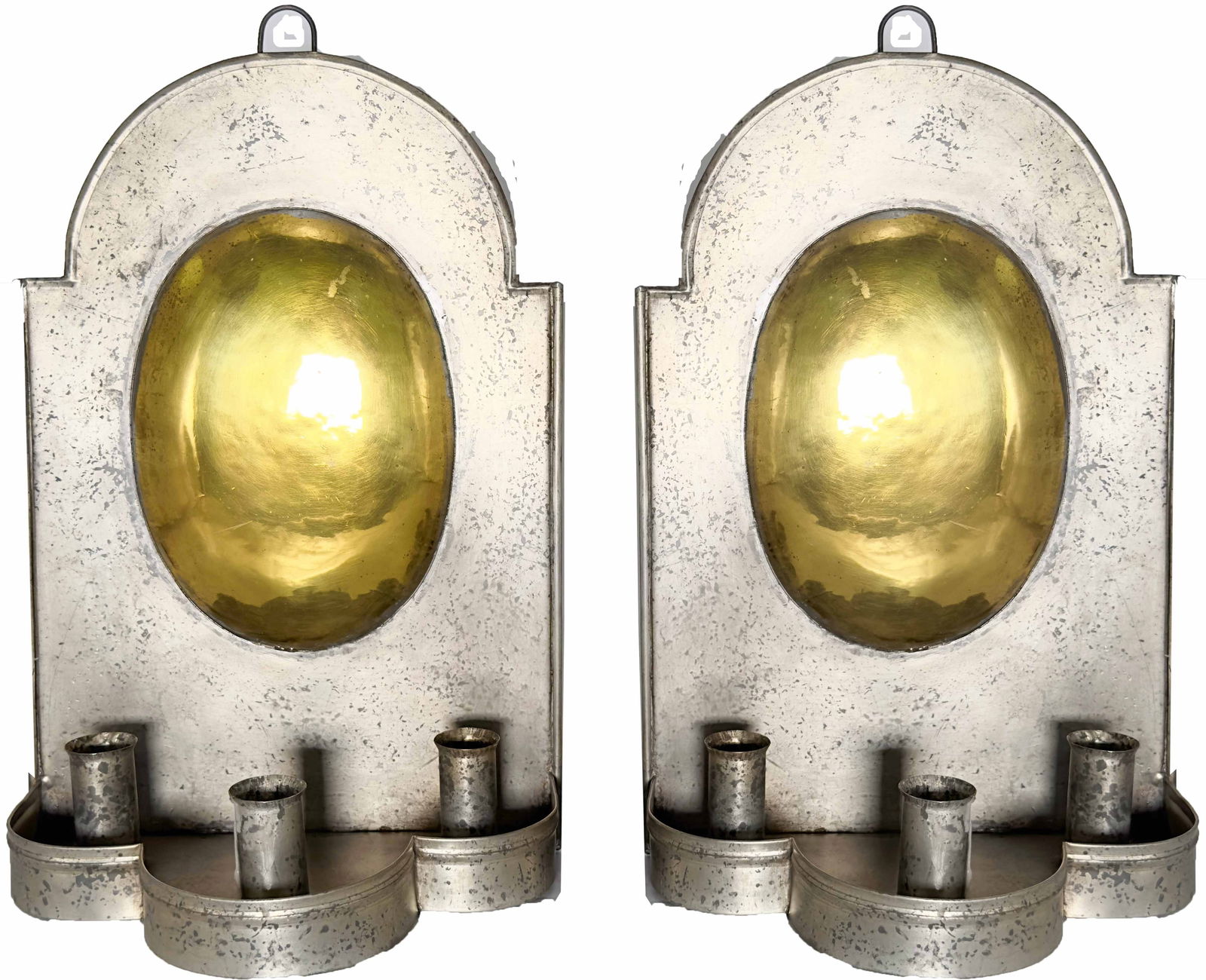 Vintage Metal Wall Sconce Candle Holders with Gold Oval - A Pair (1 of 10)