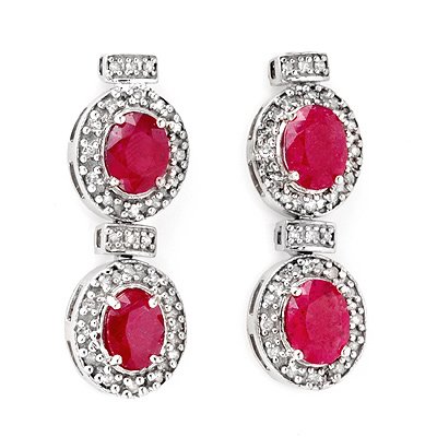 Dangling 6.75ctw Ruby & Diamond Earrings 14K White Gold