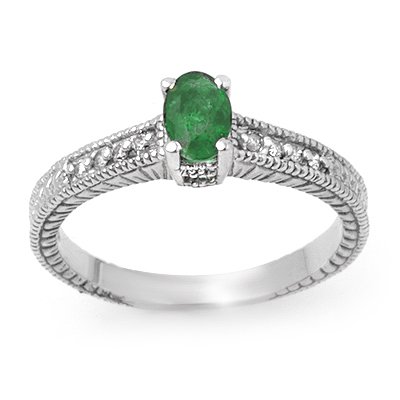 Certified 0.76ct Emerald & Diamond Ring White Gold