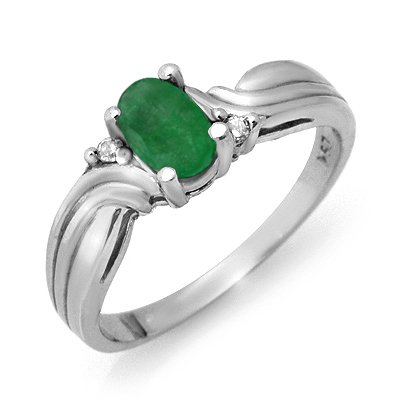 Certified 0.54ctw Diamond & Emerald Ring White Gold