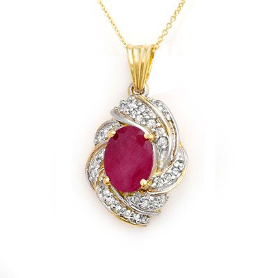 ACA Certified 3.87ctw Ruby & Diamond Pendant 14K Gold
