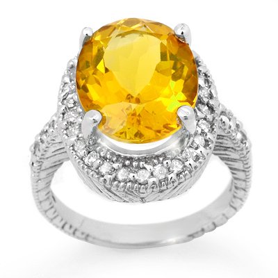Overstock 6.0ctw Citrine & Diamond Ring 14K White Gold: Lot no.: 90752 VINTAGE STYLE 6.0 ctw CITRINE & DIAMOND RING IN 14KT WHITE GOLD GEMSTONE: 1 OVAL CUT CITRINE 5.50 ctw DIAMOND: 34 ROUND CUT 0.50 ctw CLARITY: SI2-I1 COLOR: H-J GOLD: APPROXIMATELY 8.00 