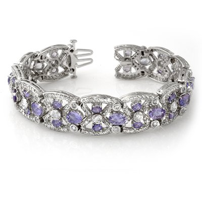 ACA Certified 24.0ctw Tanzanite & Diamond Bracelet Gold