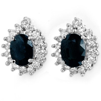 Certified 3.87ctw Sapphire &Diamond Earrings 14KW Gold
