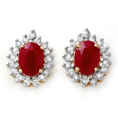 Certified 4.44ctw Diamond & Ruby Stud Earring 14K Gold