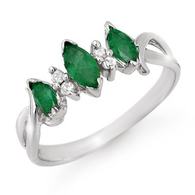 Certified .57ctw Emerald & Diamond Ring White Gold