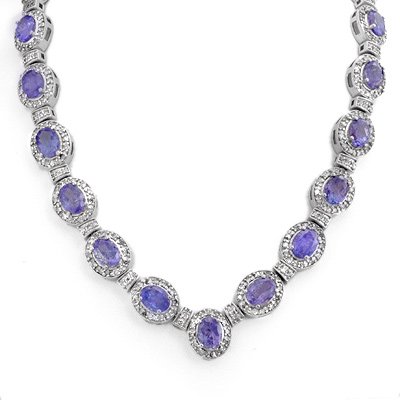 Certified 38.70ctw Tanzanite & Diamond Necklace Gold