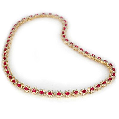 ACA Certified 27.10ctw Ruby & Diamond Necklace 14K Gold