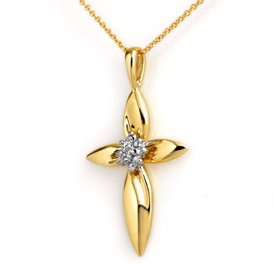 Certified .02ctw Diamond Cross Pendant Yellow Gold