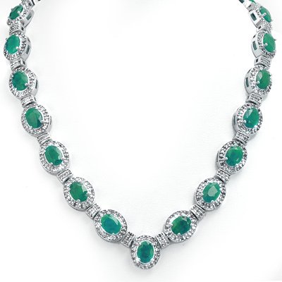 Certified 37.7ctw Emerald & Diamond Necklace White Gold
