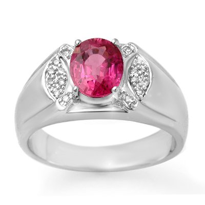 ACA Certified 3.15ct Pink SAP & Diamond Men's Ring Gold