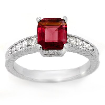 CERTIFIED 2.25ctw RUBELLITE & DIAMOND RING 14KT GOLD: Lot no.: 99438A BRAND NEW , GENUINE 2.25 ctw RUBELLITE & DIAMOND RING IN 14KT WHITE GOLD GEMSTONE: 1 EMERALD CUT RUBELLITE 2.0ctw DIAMOND: 8 ROUND CUT 0.25 ctw CLARITY: SI2-I1 COLOR: H-J GOLD: APPROXI