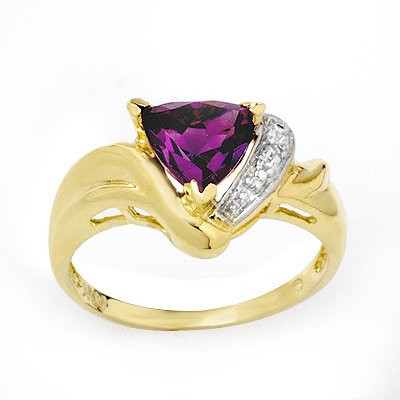 Certified 1.02ctw Amethyst & Diamond Ring Yellow Gold: Lot no.: 90624 GENUINE 1.02ctw AMETHYST & DIAMOND RING 10K YELLOW GOLD GEMSTONE: 1 TRILLIANT AMETHYST 1.0 ctw DIAMOND: 1 ROUND CUT 0.02 ctw CLARITY: SI3-I2 COLOR: H-K GOLD: 2.5 GRAMS SIZE: 6 1/2