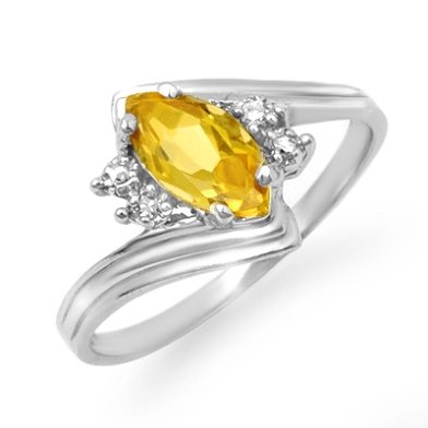 Certified .48ctw Citrine & Diamond Ring White Gold