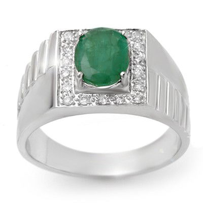 ACA Certified 2.25ctw Emerald & Diamond Men's Ring Gold: Lot no.: 90768 ACA CERTIFIED 2.25ctw EMERALD & DIAMOND MEN'S RING IN 10KT WHITE GOLD GEMSTONE: 1 OVAL EMERALD 2.0ctw DIAMOND: 18 ROUND CUT 0.25ctw CLARITY: I COLOR: H-K SIZE: 10.0 GOLD: APPROXIMATELY