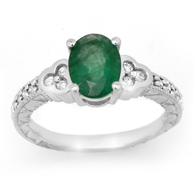 Overstock 2.29ctw Emerald Diamond Ring 14K White Gold: Lot no.: 99194A BRAND NEW , GENUINE 2.29 ctw EMERALD & DIAMOND VINTAGE RING IN 14KT WHITE GOLD GEMSTONE: 1 OVAL CUT EMERALD 1.77ctw DIAMOND: 16 ROUND DIAMONDS 0.52ctw CLARITY: SI2-I1 COLOR: H-J GOLD: 