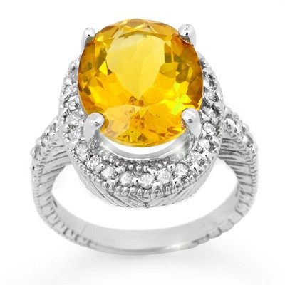 Overstock 6.0ctw Citrine & Diamond Ring 14K White Gold