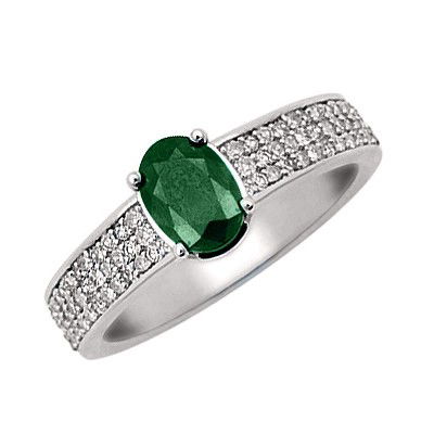 GENUINE 1.35 ctw DIAMOND and EMERALD RING 14K WHITE GOL: Diamond count: 66 Round cut Diamond weight: 0.35 CT Diamond Color & Clarity: I/ SI1-SI2Gemstone count: 1 Oval cut EMERALD @ 1 CT Gemstone quality: AA Metal: 14K WHITE GOLD Approx. 3.4 grams Dimension: