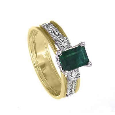 GENUINE 1.14 ctw DIAMOND and EMERALD RING 14K 2TONE GOL: Diamond count: 26 Round cut Diamond weight: 0.14 CT Diamond Color & Clarity: I/ SI1-SI2Gemstone count: 1 Octagon cut EMERALD @ 1 CT Gemstone quality: AA Metal: 14K 2TONE GOLD Approx. 5.3 grams Dimensi