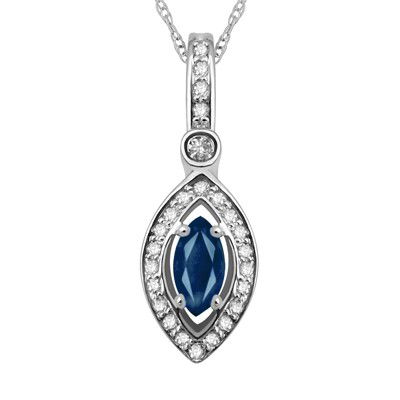 GENUINE 0.55 ctw DIAMOND and BLUE SAPPHIRE PENDANT 14K : Diamond count: 24 Round cut Diamond weight: 0.25 CT Diamond Color & Clarity: I/ SI1-SI2Gemstone count: 1 Marquise cut BLUE SAPPHIRE@ 0.3 CT Gemstone quality: AA Metal: 14K WHITE GOLD Approx. 1.8 grams