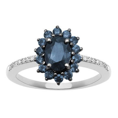 GENUINE 1.38 ctw DIAMOND and BLUE SAPPHIRE RING 14K WHI: Diamond count: 14 Round cut Diamond weight: 0.08 CT Diamond Color & Clarity: I/ SI1-SI2Gemstone count: 15 Oval/ RD cut BLUE SAPPHIRE@ 1.3 CT Gemstone quality: AA Metal: 14K WHITE GOLD Approx. 4.6 gram