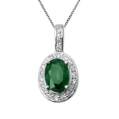 GENUINE 1.12 ctw DIAMOND and EMERALD PENDANT 14K WHITE: Diamond count: 22 Round cut Diamond weight: 0.12 CT Diamond Color & Clarity: I/ SI1-SI2Gemstone count: 1 Oval cut EMERALD @ 1 CT Gemstone quality: AA Metal: 14K WHITE GOLD Approx. 1.7 grams Dimension: