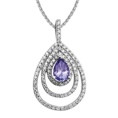 GENUINE 1.47 ctw DIAMOND and TANZANITE PENDANT 14K WHI: Diamond count: 93 Round cut Diamond weight: 0.47 CT Diamond Color & Clarity: I/ SI1-SI2Gemstone count: 1 Pear cut TANZANITE @ 1 CT Gemstone quality: AA Metal: 14K WHITE GOLD Approx. 4.3 grams Dimensio