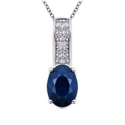 GENUINE 1.6 ctw DIAMOND and BLUE SAPPHIRE PENDANT 14K W: Diamond count: 12 Round cut Diamond weight: 0.6 CT Diamond Color & Clarity: I/ SI1-SI2Gemstone count: 1 Oval cut BLUE SAPPHIRE@ 1 CT Gemstone quality: AA Metal: 14K WHITE GOLD Approx. 1.5 grams Dimens