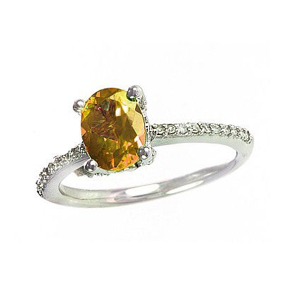 GENUINE 1.6 ctw DIAMOND and CITRINE RING 14K WHITE GOLD: Diamond count: 20 Round cut Diamond weight: 0.1 CT Diamond Color & Clarity: I/ SI1-SI2Gemstone count: 1 Oval cut CITRINE @ 1.5 CT Gemstone quality: AA Metal: 14K WHITE GOLD Approx. 3.3 grams Dimension