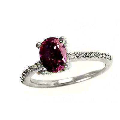 GENUINE 1.6 ctw DIAMOND and RUBY RING 14K WHITE GOLD: Diamond count: 20 Round cut Diamond weight: 0.1 CT Diamond Color & Clarity: I/ SI1-SI2Gemstone count: 1 Oval cut RUBY @ 1.5 CT Gemstone quality: AA Metal: 14K WHITE GOLD Approx. 3.3 grams Dimension: A