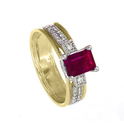 GENUINE 1.14 ctw DIAMOND and RUBY RING 14K 2TONE GOLD: Diamond count: 26 Round cut Diamond weight: 0.14 CT Diamond Color & Clarity: I/ SI1-SI2Gemstone count: 1 Octagon cut RUBY @ 1 CT Gemstone quality: AA Metal: 14K 2TONE GOLD Approx. 5.3 grams Dimension:
