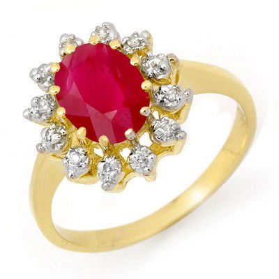 Genuine 1.22 ctw Ruby & Diamond Ring 10K Yellow Gold: Diamond: 12 Round cut @ 0.11 ctw Clarity: SI-I Color: H-KGemstone: Natural RubyGemstone color: RedGemstone quality: Good-to-Very GoodGemstone Cut & Weight: 1 Oval cut @ 1.11 ctwMetal Purity & Color :