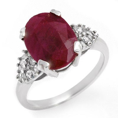 Genuine 4.74 ctw Ruby & Diamond Ring 10K White Gold: Diamond: 12 Round cut @ 0.22 ctw Clarity: SI-I Color: H-KGemstone: Natural RubyGemstone color: RedGemstone quality: Good-to-Very GoodGemstone Cut & Weight: 1 Oval cut @ 4.52 ctwMetal Purity & Color :